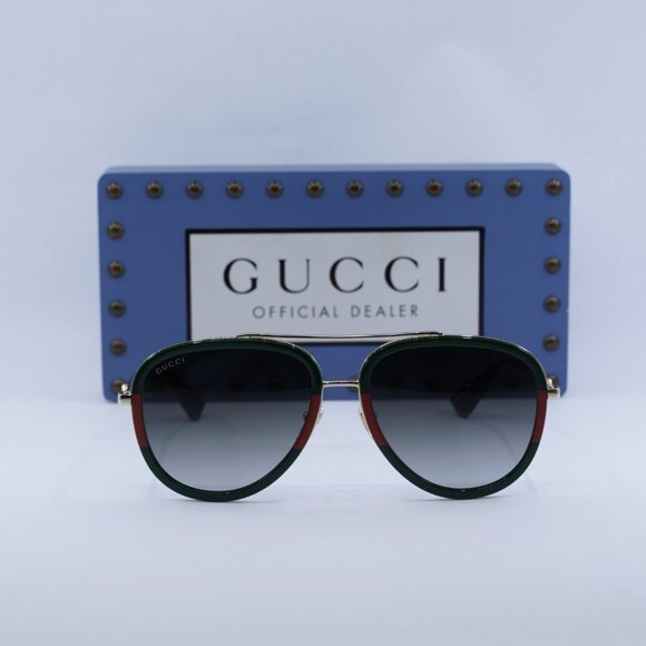 Gucci GG0062S 003 Aviator Sunglasses - Gold/Green/Red/Green - Picture 4 of 12